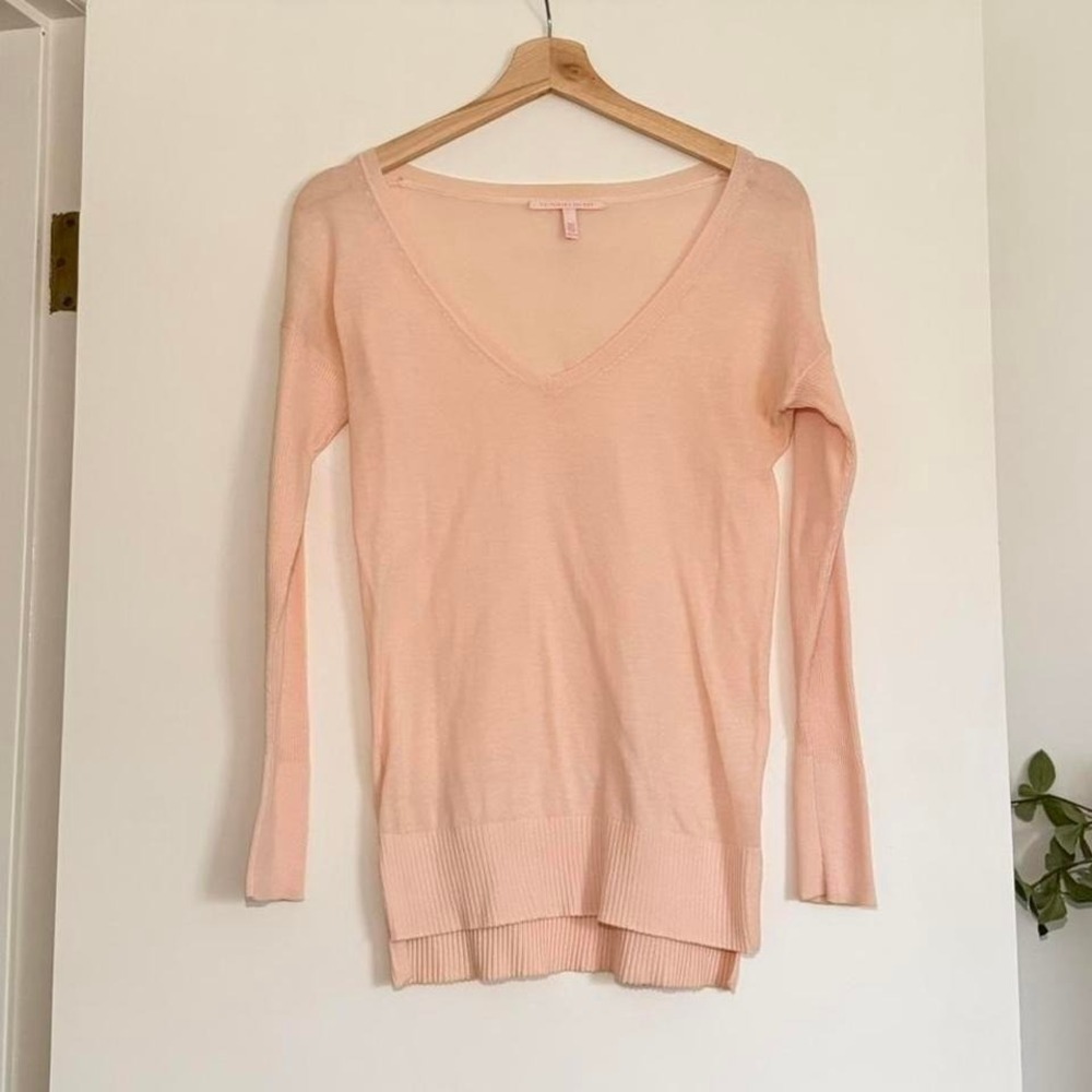 Victoria's Secret Sheer Pink V-Neck Knit Sweater XS Y2K Soft Girl